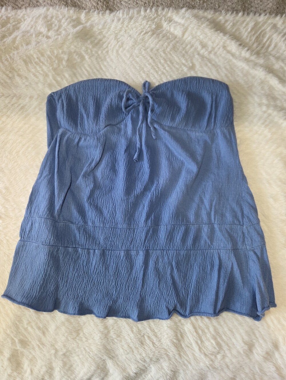 Self Esteem Blue Strapless Ruffle Dress